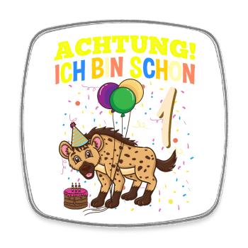 Achtung Ich Bin Schon 1 Tier Geburtstag Hyäne - Viereckiger Kühlschrankmagnet - Weiß - Vorne