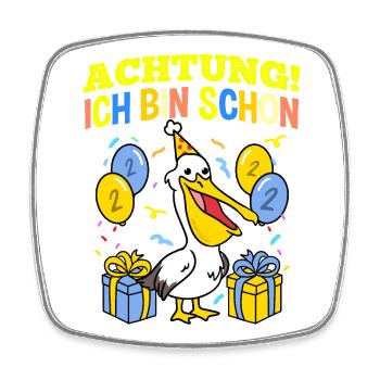 Achtung Ich Bin Schon 2 Geburtstag Pelikan - Viereckiger Kühlschrankmagnet - Weiß - Vorne