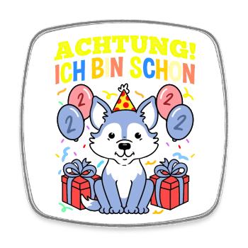 Achtung Ich Bin Schon 2 Geburtstag Wolf - Viereckiger Kühlschrankmagnet - Weiß - Vorne