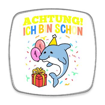 Achtung Ich Bin Schon 1 Tier Geburtstag Delfin - Viereckiger Kühlschrankmagnet - Weiß - Vorne