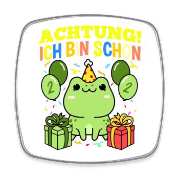 Achtung Ich Bin Schon 2 Geburtstag Frosch - Viereckiger Kühlschrankmagnet - Weiß - Vorne