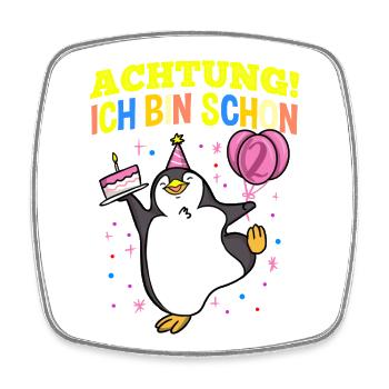 Achtung Ich Bin Schon 2 Geburtstag Pinguin - Viereckiger Kühlschrankmagnet - Weiß - Vorne