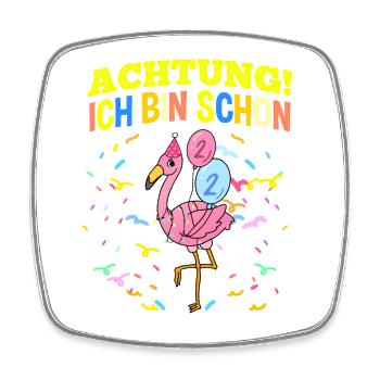 Achtung Ich Bin Schon 2 Geburtstag Flamingo - Viereckiger Kühlschrankmagnet - Weiß - Vorne
