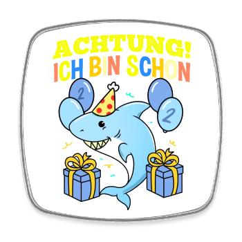 Achtung Ich Bin Schon 2 Geburtstag Hai - Viereckiger Kühlschrankmagnet - Weiß - Vorne