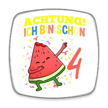 Achtung Ich Bin Schon 4 Geburtstag Wassermelone - Viereckiger Kühlschrankmagnet - Weiß - Vorne