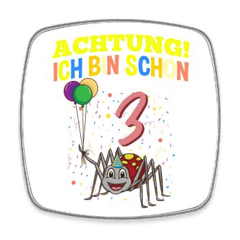 Achtung Ich Bin Schon 3 Tier Geburtstag Spinne - Viereckiger Kühlschrankmagnet - Weiß - Vorne