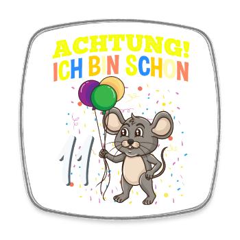 Achtung Ich Bin Schon 11 Tier Geburtstag Maus - Viereckiger Kühlschrankmagnet - Weiß - Vorne