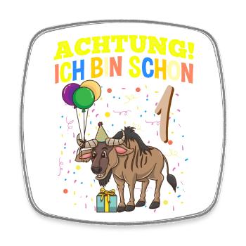 Achtung Ich Bin Schon 1 Tier Geburtstag Gnu - Viereckiger Kühlschrankmagnet - Weiß - Vorne