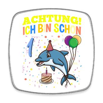 Achtung Ich Bin Schon 1 MeeresGeburtstag Delfin - Viereckiger Kühlschrankmagnet - Weiß - Vorne