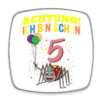 Achtung Ich Bin Schon 5 Tier Geburtstag Spinne - Viereckiger Kühlschrankmagnet - Weiß - Vorne