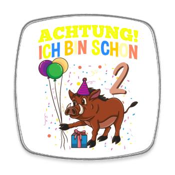 Achtung Ich Bin Schon 2 Geburtstag Warzenschwein - Viereckiger Kühlschrankmagnet - Weiß - Vorne