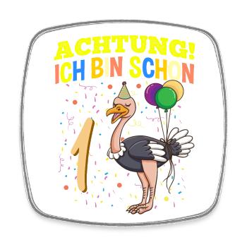 Achtung Ich Bin Schon 1 Tier Geburtstag Strauß - Viereckiger Kühlschrankmagnet - Weiß - Vorne