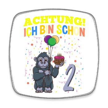 Achtung Ich Bin Schon 2 Geburtstag Gorilla - Viereckiger Kühlschrankmagnet - Weiß - Vorne