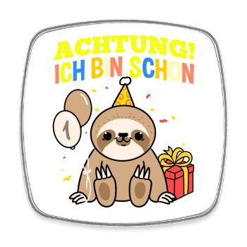 Achtung Ich Bin Schon 1 Tier Geburtstag Faultier - Viereckiger Kühlschrankmagnet - Weiß - Vorne