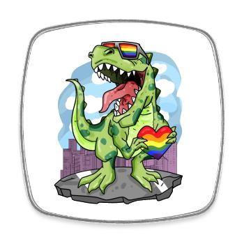 LGBT Tier Dinosaurier Regenbogen Herz - Viereckiger Kühlschrankmagnet - Weiß - Vorne