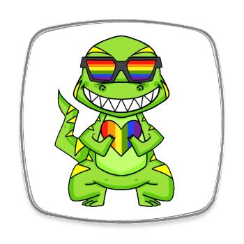 LGBT Tier Dinosaurier Regenbogen Herz - Viereckiger Kühlschrankmagnet - Weiß - Vorne