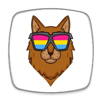 Chat somalien pansexuel - Chat avec lunettes - Magnet carré - blanc - Devant