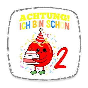 Achtung Ich Bin Schon 2 Geburtstag Tomate - Viereckiger Kühlschrankmagnet - Weiß - Vorne