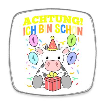 Achtung Ich Bin Schon 1 Geburtstag Kuh - Viereckiger Kühlschrankmagnet - Weiß - Vorne