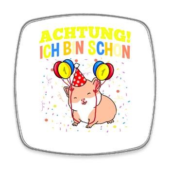Achtung Ich Bin Schon 1 Geburtstag Meerschweinchen - Viereckiger Kühlschrankmagnet - Weiß - Vorne