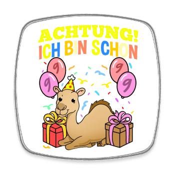Achtung Ich Bin Schon 9 Geburtstag Dromedar - Viereckiger Kühlschrankmagnet - Weiß - Vorne