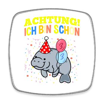 Achtung Ich Bin Schon 3 Geburtstag Manatee - Viereckiger Kühlschrankmagnet - Weiß - Vorne