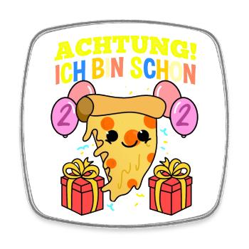 Achtung Ich Bin Schon 2 Geburtstag Pizza - Viereckiger Kühlschrankmagnet - Weiß - Vorne