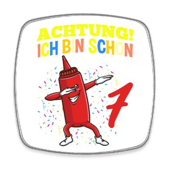 Achtung Ich Bin Schon 7 Geburtstag Ketchup - Viereckiger Kühlschrankmagnet - Weiß - Vorne