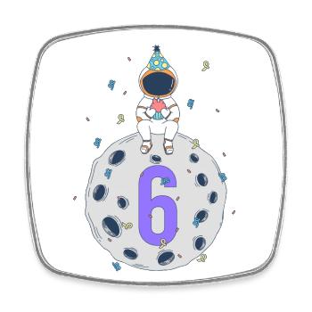 6th Birthday Space Birthday Party - Square fridge magnet - white - Front