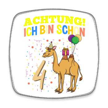 Achtung Ich Bin Schon 4 Geburtstag Kamel-Dromedar - Viereckiger Kühlschrankmagnet - Weiß - Vorne