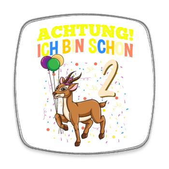 Achtung Ich Bin Schon 2 Geburtstag Gazelle - Viereckiger Kühlschrankmagnet - Weiß - Vorne