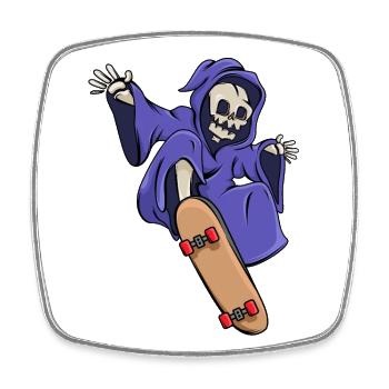 Skeleton rides skateboard skater Halloween - Square fridge magnet - white - Front