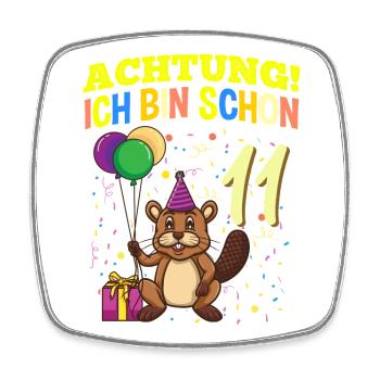 Achtung Ich Bin Schon 11 Tier Geburtstag Biber - Viereckiger Kühlschrankmagnet - Weiß - Vorne