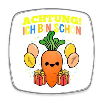 Achtung Ich Bin Schon 1 Geburtstag Karotte - Viereckiger Kühlschrankmagnet - Weiß - Vorne