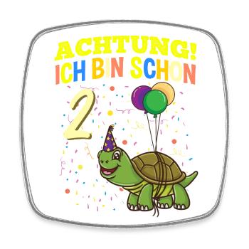 Achtung Ich Bin Schon 2 Geburtstag Schildkröte - Viereckiger Kühlschrankmagnet - Weiß - Vorne