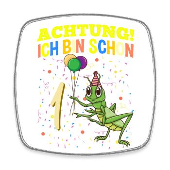 Achtung Ich Bin Schon 1 Tier Geburtstag Grashüpfer - Viereckiger Kühlschrankmagnet - Weiß - Vorne