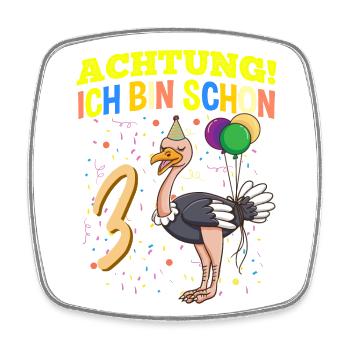 Achtung Ich Bin Schon 3 Tier Geburtstag Strauß - Viereckiger Kühlschrankmagnet - Weiß - Vorne