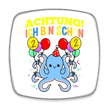 Achtung Ich Bin Schon 2 Geburtstag Oktopus - Viereckiger Kühlschrankmagnet - Weiß - Vorne