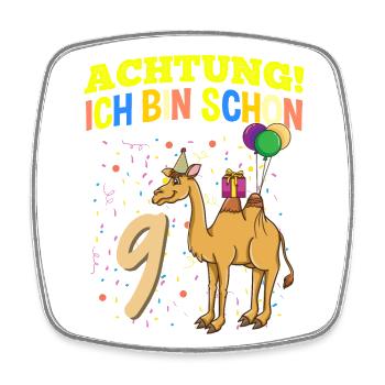 Achtung Ich Bin Schon 9 Geburtstag Kamel-Dromedar - Viereckiger Kühlschrankmagnet - Weiß - Vorne