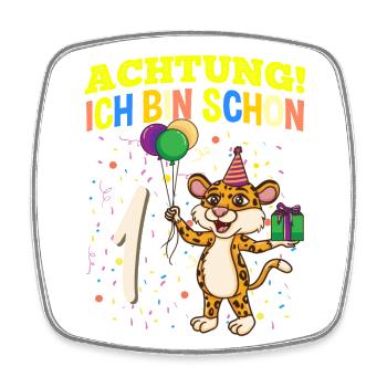 Achtung Ich Bin Schon 1 Tier Geburtstag Leopard - Viereckiger Kühlschrankmagnet - Weiß - Vorne