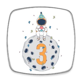 3rd Birthday Space Birthday Party - Square fridge magnet - white - Front