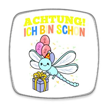 Achtung Ich Bin Schon 2 Geburtstag Libelle - Viereckiger Kühlschrankmagnet - Weiß - Vorne