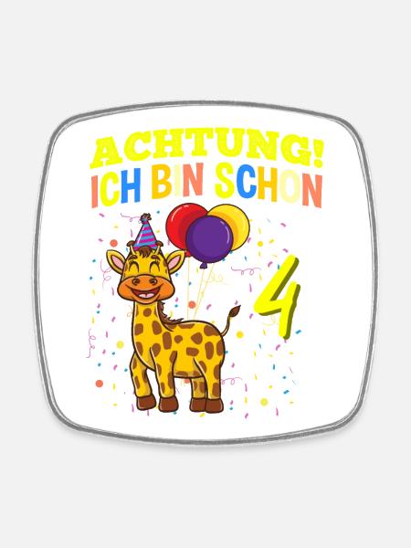 Achtung Ich Bin Schon 4 Zoo Geburtstag Giraffe - Viereckiger Kühlschrankmagnet - Weiß