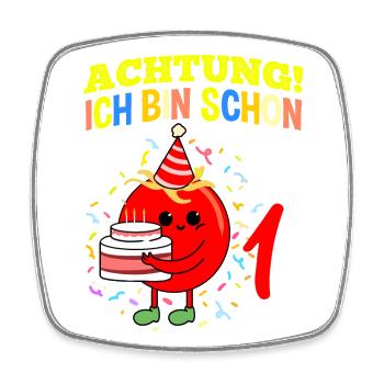 Achtung Ich Bin Schon 1 Geburtstag Tomate - Viereckiger Kühlschrankmagnet - Weiß - Vorne