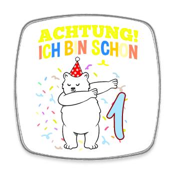 Achtung Ich Bin Schon 1 Geburtstag Eisbär - Viereckiger Kühlschrankmagnet - Weiß - Vorne