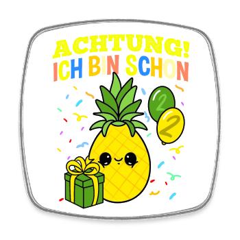 Achtung Ich Bin Schon 2 Geburtstag Ananas - Viereckiger Kühlschrankmagnet - Weiß - Vorne