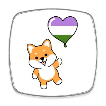 Shiba Inu Herzballon Genderqueer - Viereckiger Kühlschrankmagnet - Weiß - Vorne