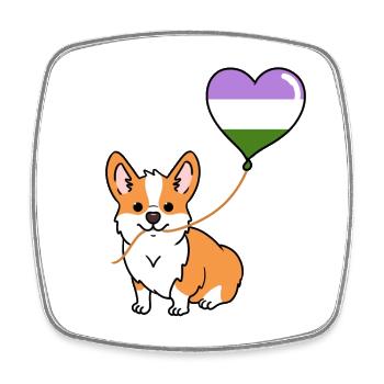 Corgi mit Genderqueer Ballon - Viereckiger Kühlschrankmagnet - Weiß - Vorne