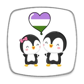Genderqueer Pride Penguin Paire - Magnet carré - blanc - Devant