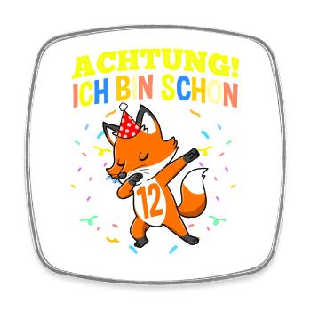Achtung Ich Bin Schon 12 Geburtstag Fuchs - Viereckiger Kühlschrankmagnet - Weiß - Vorne
